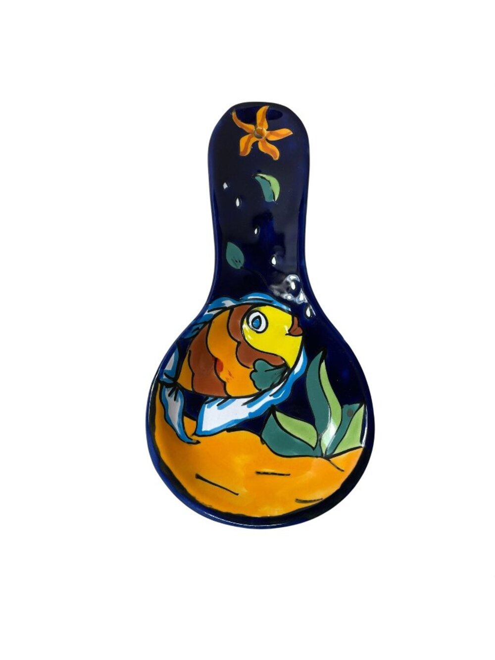 Mexican Talavera Handpainted Ceramic Spoon Rest Fish Sea Blue Orange Wall Decor